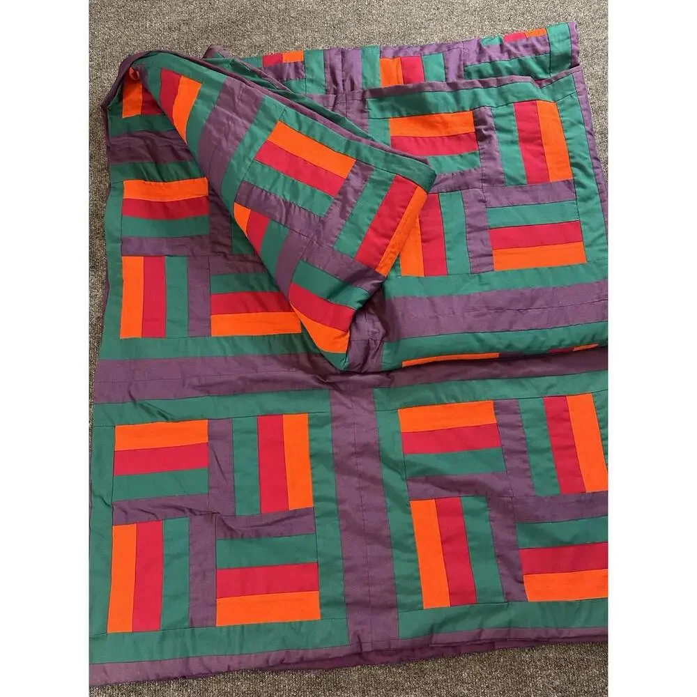 Handmade Quilt 80” X 65”‎ Red Orange Green Purple